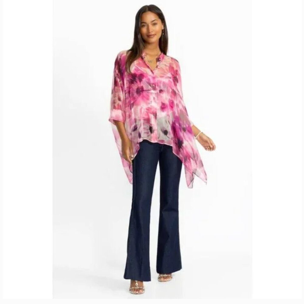 Johnny Was JADE Katia Silk Floral Irregular Oversized Blouse